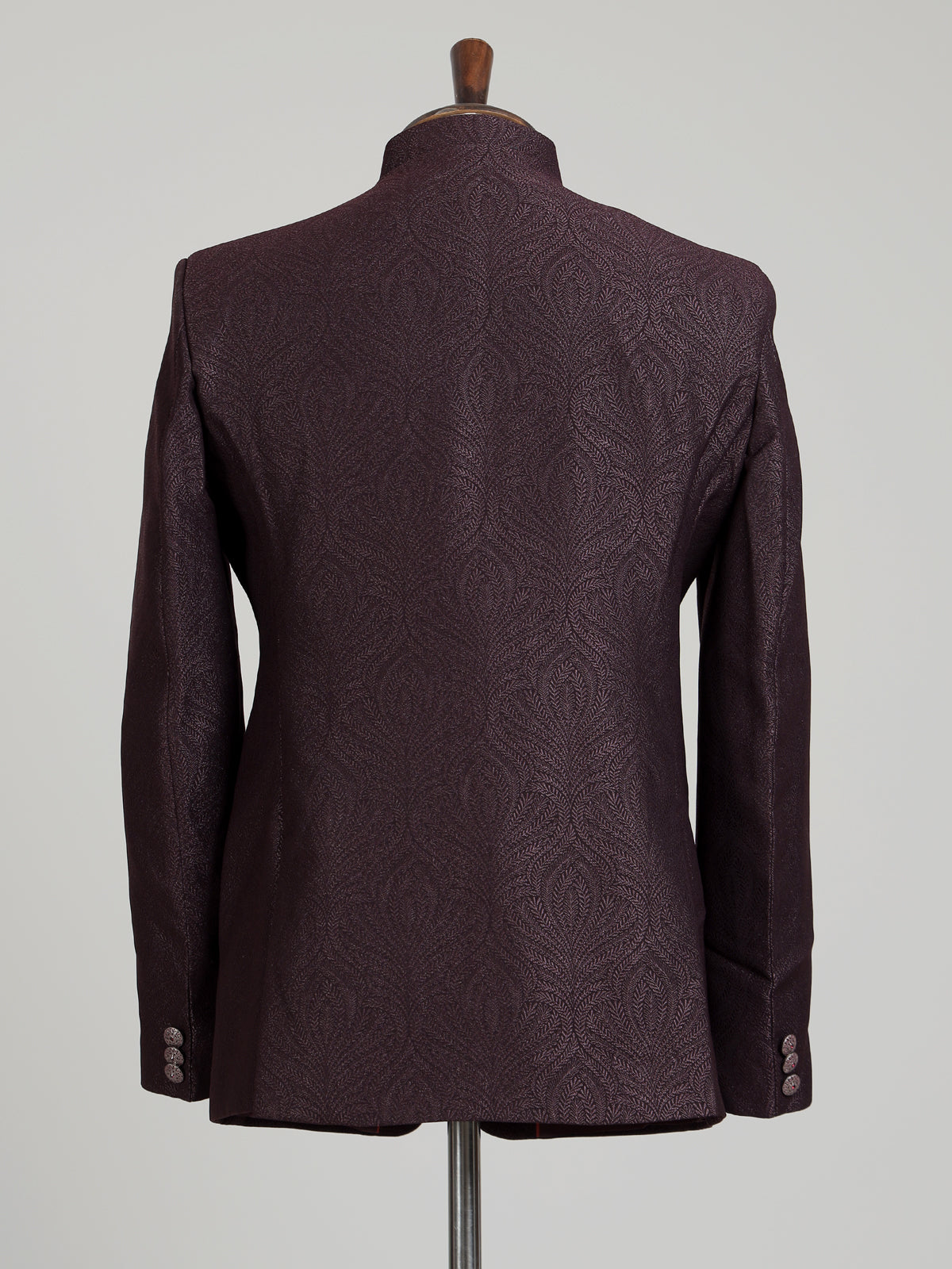 Wine mens textured jacquard designer button jodhpuri suit for weddings