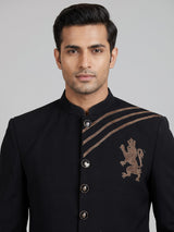Black mens royal lion zardosi bandhgala jodhpuri suit for weddings