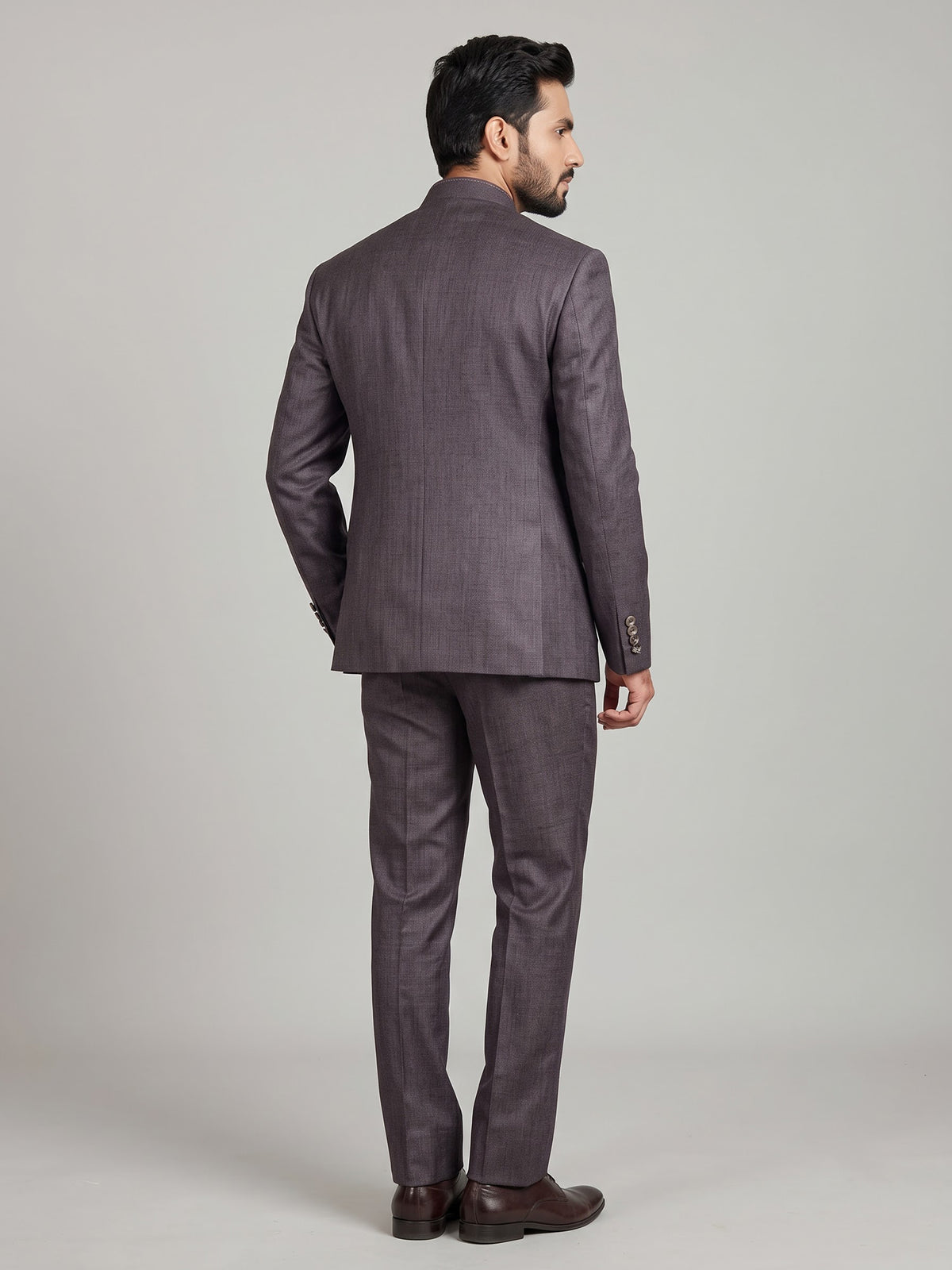 Charcoal mens grey patch pocket poly-viscose jodhpuri suit for weddings