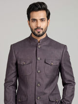 Charcoal mens grey patch pocket poly-viscose jodhpuri suit for weddings
