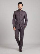 Charcoal mens grey patch pocket poly-viscose jodhpuri suit for weddings