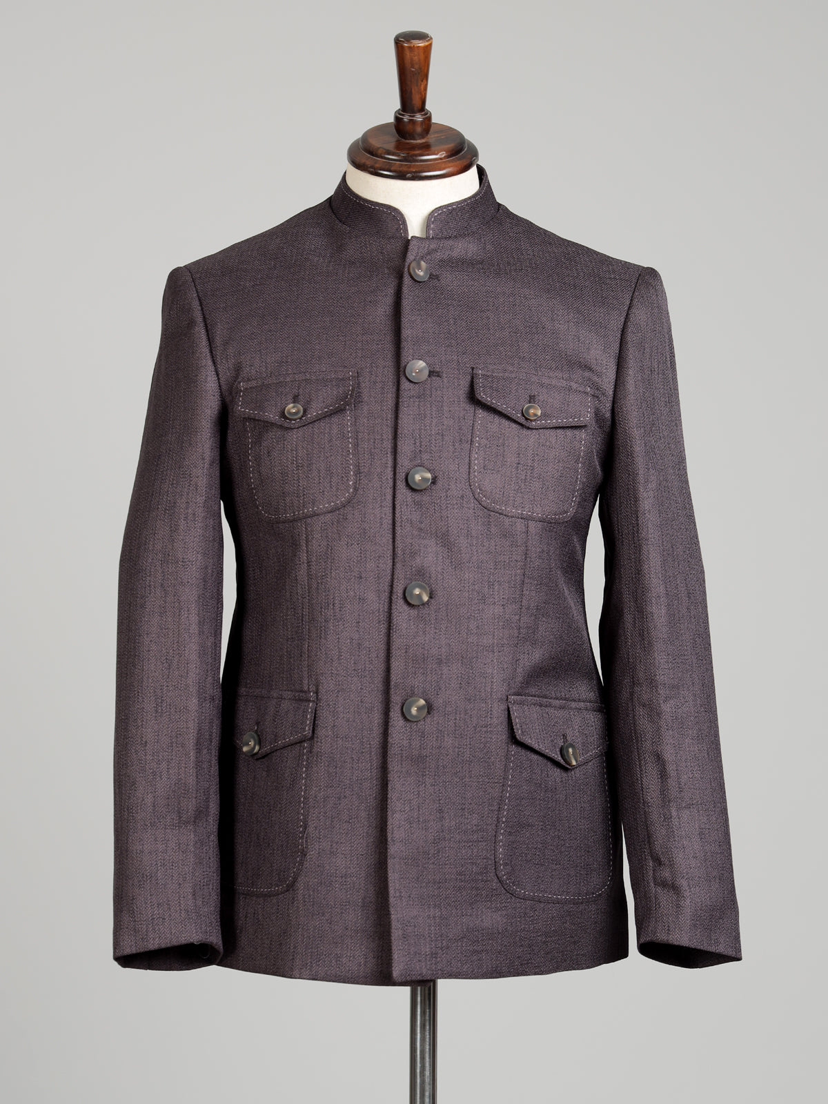 Charcoal mens grey patch pocket poly-viscose jodhpuri suit for weddings