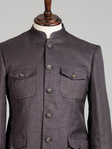 Charcoal mens grey patch pocket poly-viscose jodhpuri suit for weddings