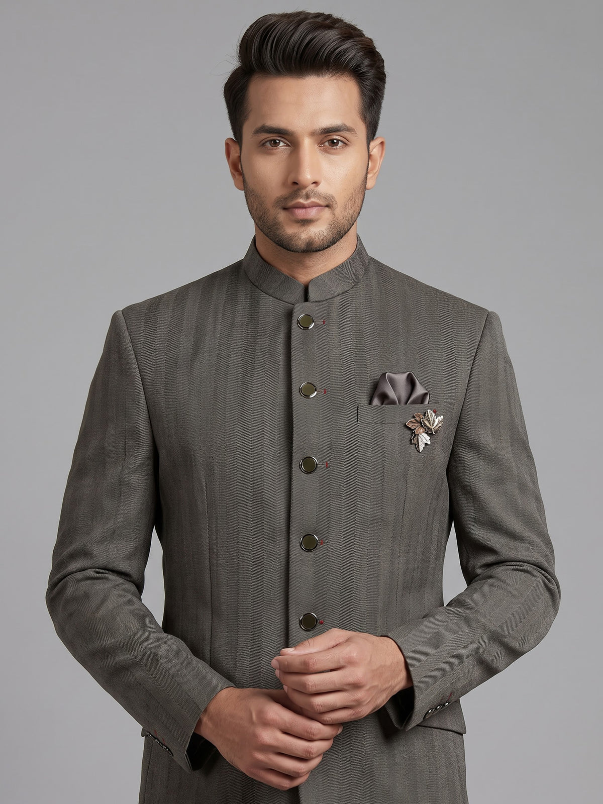 Olive mens brown premium textured bandhgala jodhpuri suit for weddings