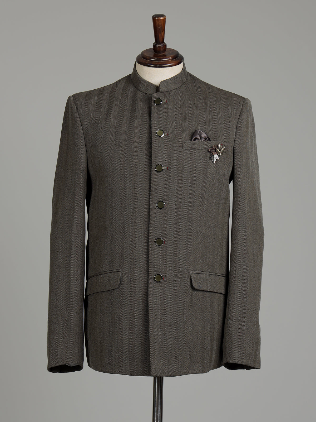 Olive mens brown premium textured bandhgala jodhpuri suit for weddings