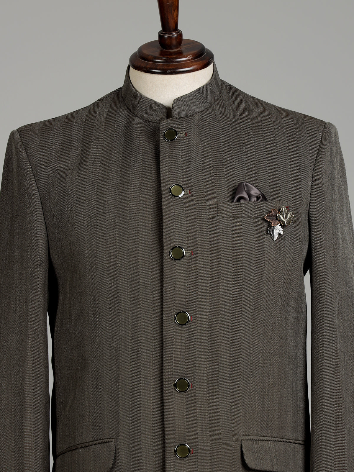 Olive mens brown premium textured bandhgala jodhpuri suit for weddings