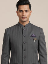 Charcoal mens grey refined textured poly-viscose jodhpuri suit for weddings