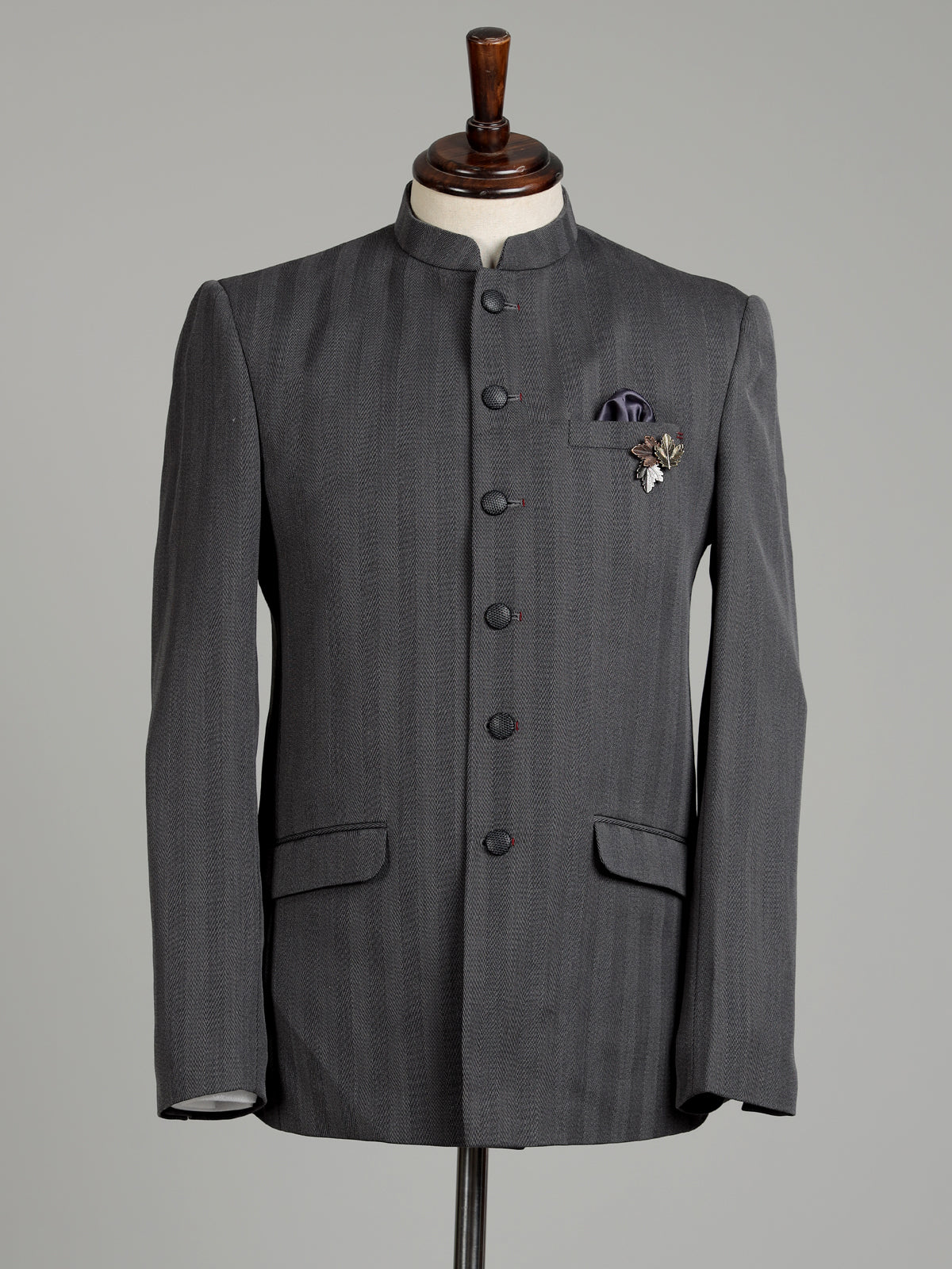 Charcoal mens grey refined textured poly-viscose jodhpuri suit for weddings