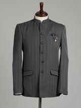 Charcoal mens grey refined textured poly-viscose jodhpuri suit for weddings