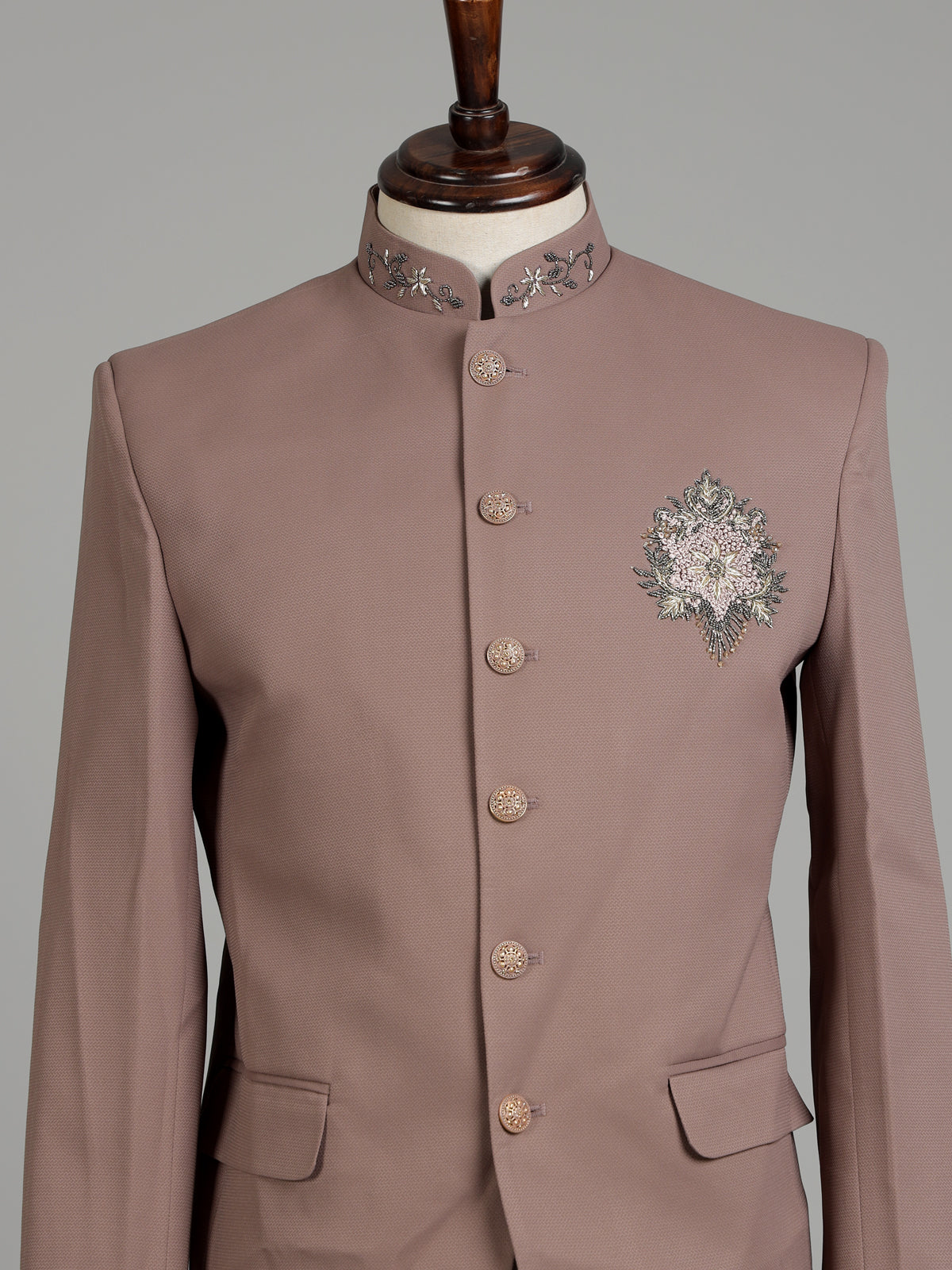 Dusty mens mauve pink zardosi medallion jodhpuri suit for weddings