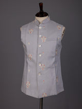 Light grey textured butta waistcoat with mother-of-pearl buttons