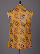 Mustard yellow floral sequined waistcoat for mens festive occasions