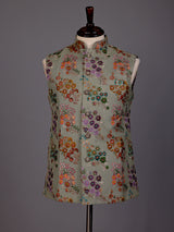 Dusty pista green floral sequined waistcoat for mens weddings