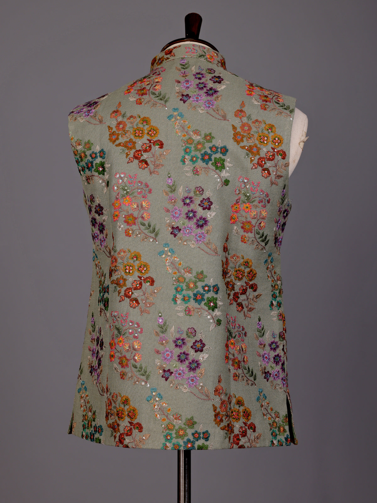 Dusty pista green floral sequined waistcoat for mens weddings