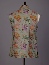 Dusty pista green floral sequined waistcoat for mens weddings