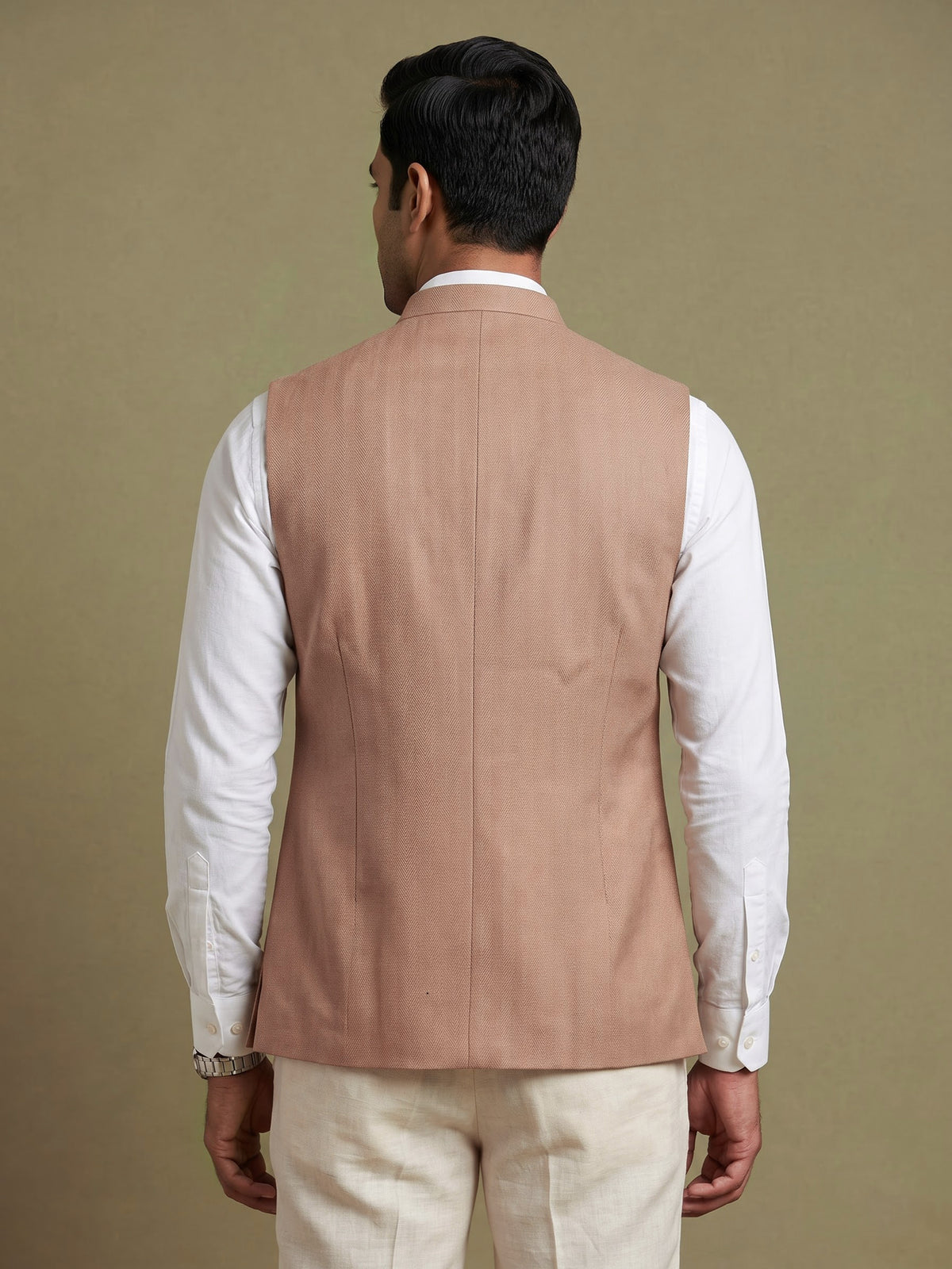 Light brown embroidered crest waistcoat with beadwork for mens occasions