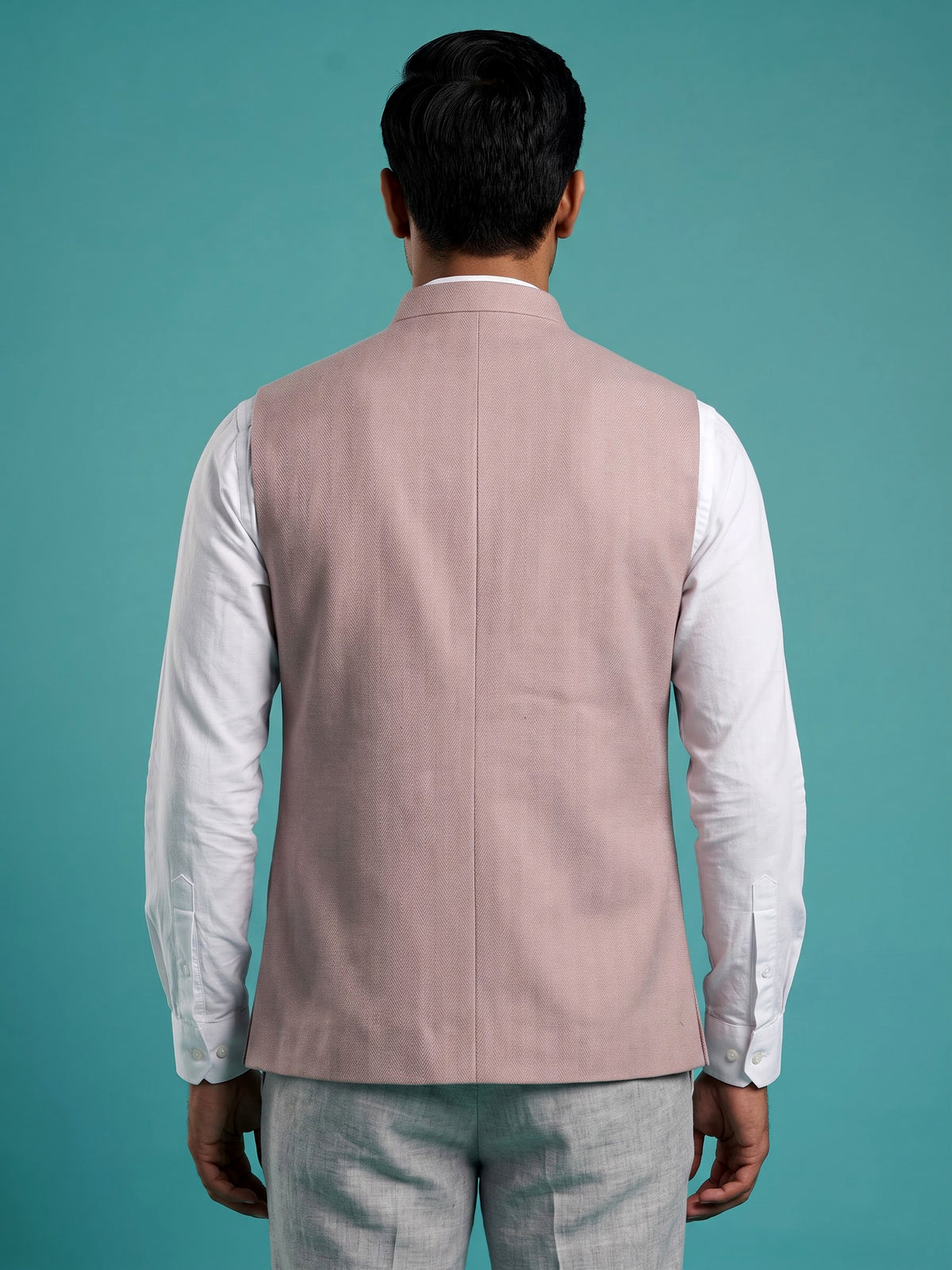 Light pink crest waistcoat with thread beadwork for mens celebrations