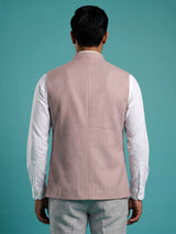 Light pink crest waistcoat with thread beadwork for mens celebrations