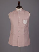 Light pink crest waistcoat with thread beadwork for mens celebrations