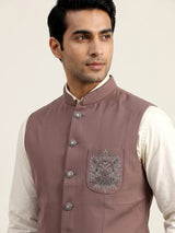 Dusty mauve pink zardosi waistcoat with metallic chest artwork