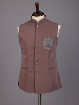 Dusty mauve pink zardosi waistcoat with metallic chest artwork