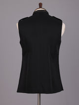 Black premium waistcoat with metallic crest chain brooch for mens
