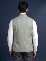 Sage green zardosi waistcoat with mother-of-pearl buttons for mens