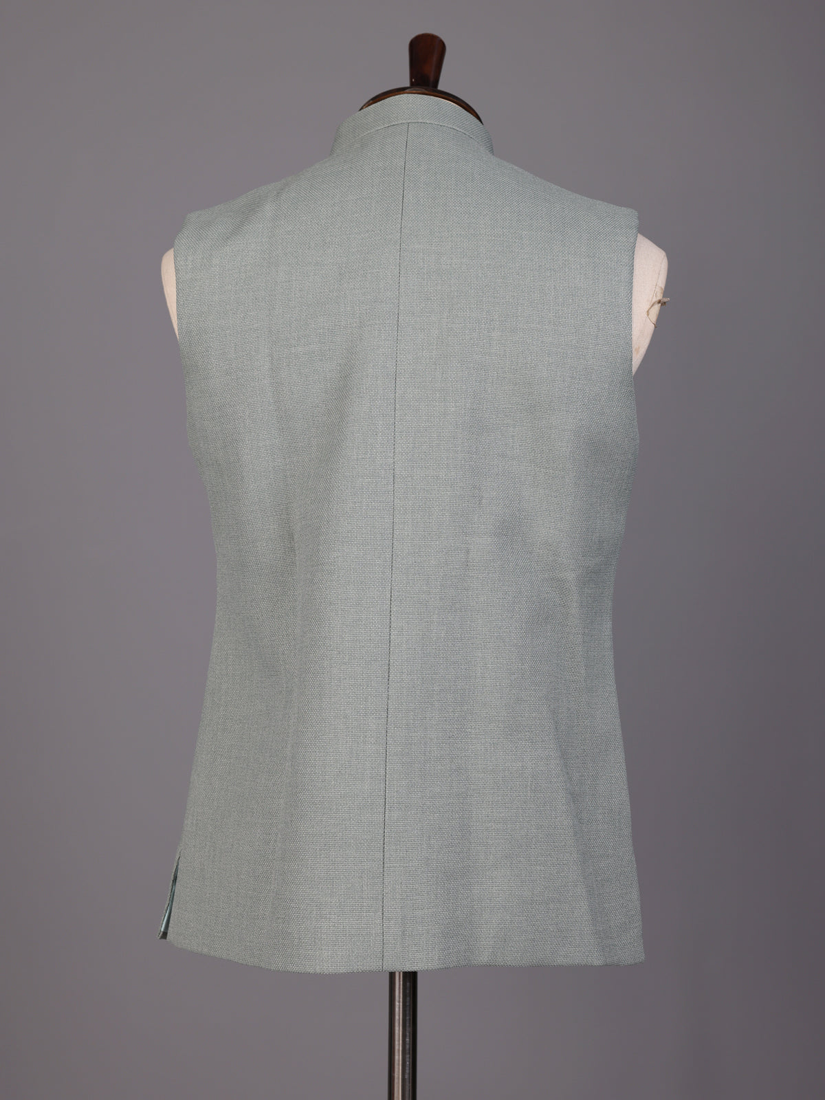 Sage green zardosi waistcoat with mother-of-pearl buttons for mens