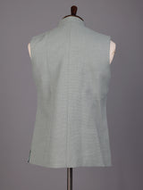 Sage green zardosi waistcoat with mother-of-pearl buttons for mens