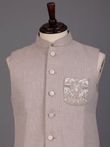Dusty onion pink zardosi waistcoat with metallic artwork for mens