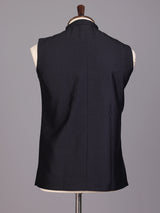 Midnight black waistcoat with pocket square and brooch detailing