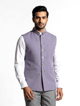 Lilac purple embellished collar waistcoat with metallic buttons for mens