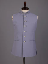 Lilac purple embellished collar waistcoat with metallic buttons for mens