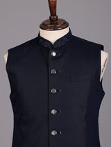 Navy blue embroidered collar waistcoat with zardosi detailing for mens