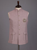 Onion pink zardosi safari waistcoat with embellished chest pocket