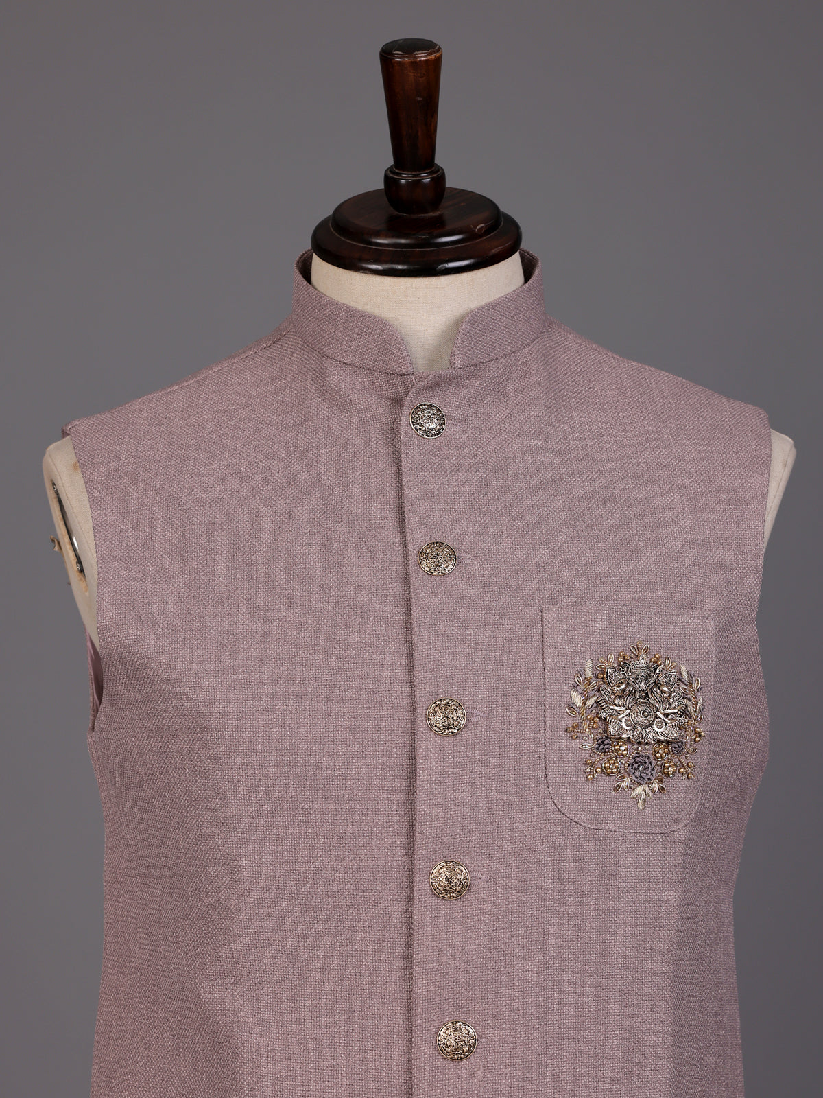 Onion pink zardosi safari waistcoat with embellished chest pocket