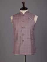Dusty onion pink windowpane waistcoat with satin pocket square