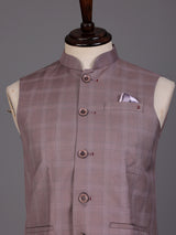 Dusty onion pink windowpane waistcoat with satin pocket square