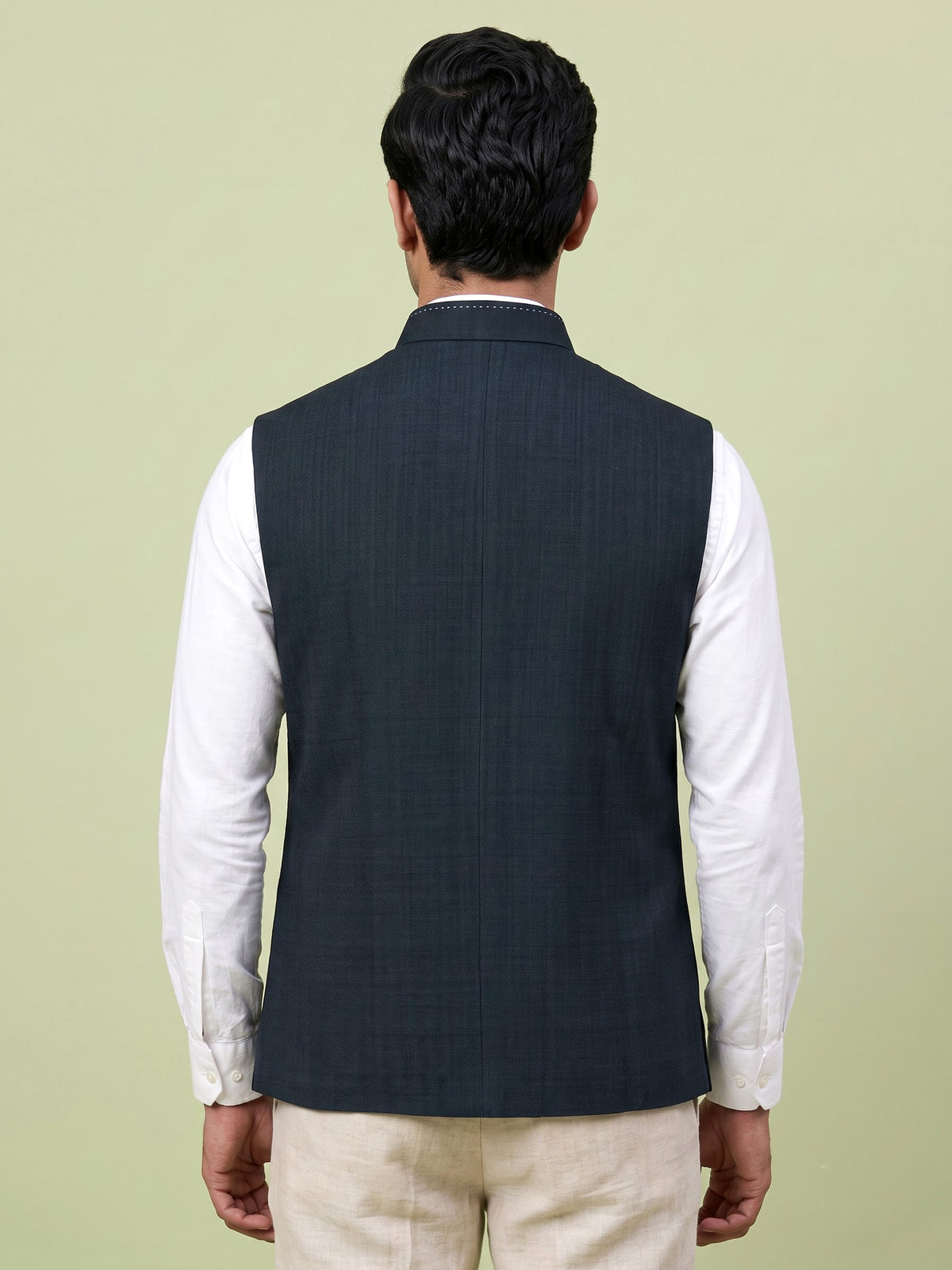 Navy blue royal crest waistcoat with zardosi embellishment for mens
