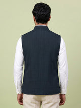 Navy blue royal crest waistcoat with zardosi embellishment for mens