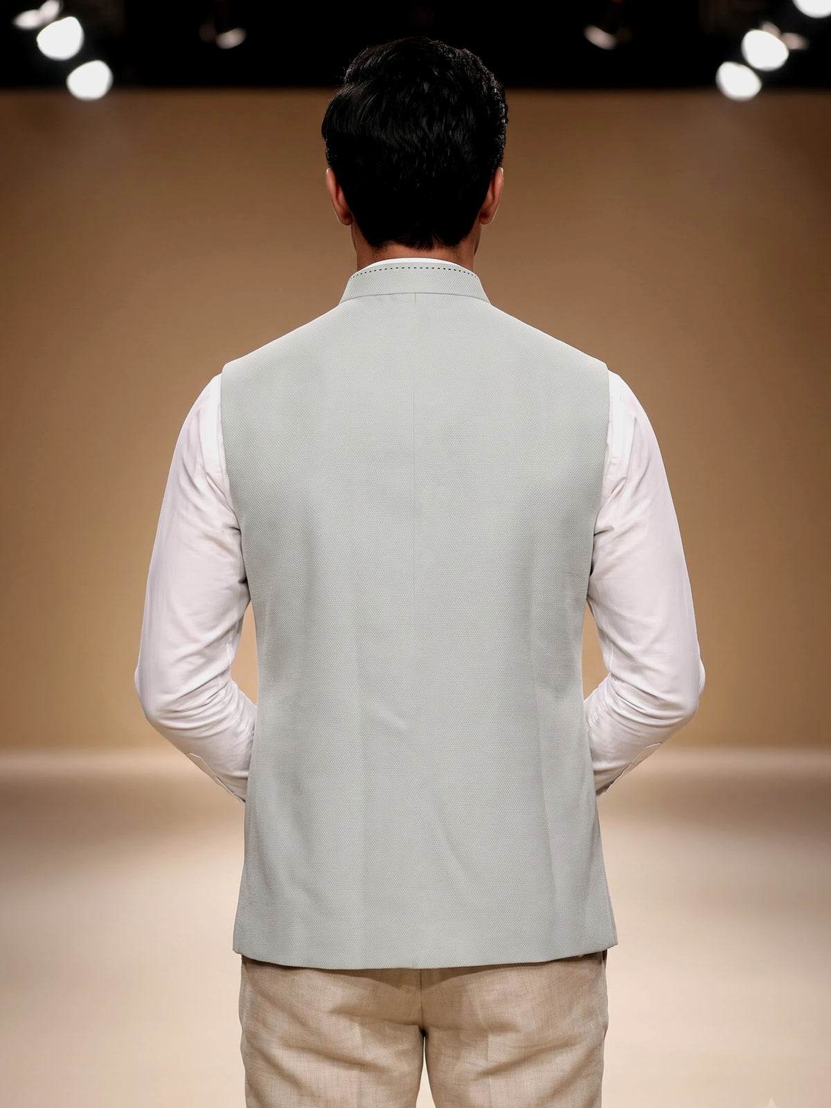 Light grey pearl embellished waistcoat with antique metallic buttons