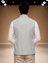Light grey pearl embellished waistcoat with antique metallic buttons