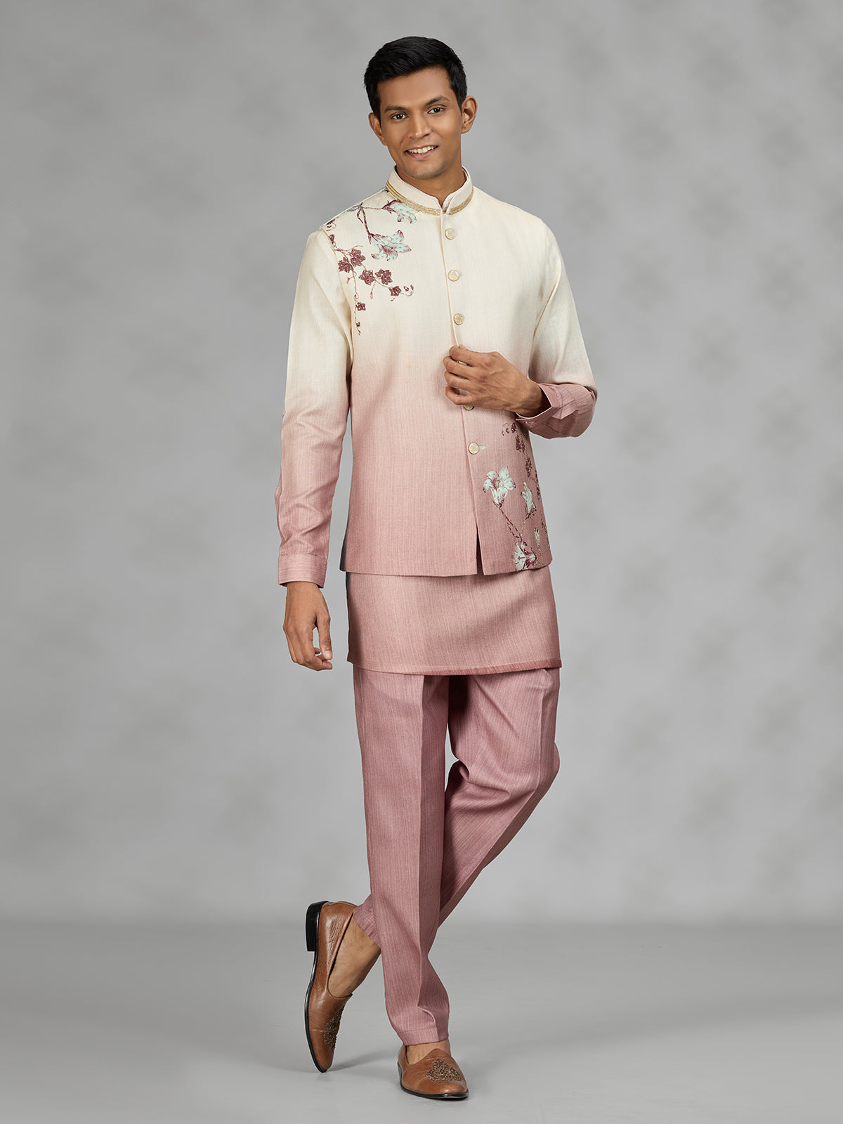 Dusty blush floral mens waistcoat set
