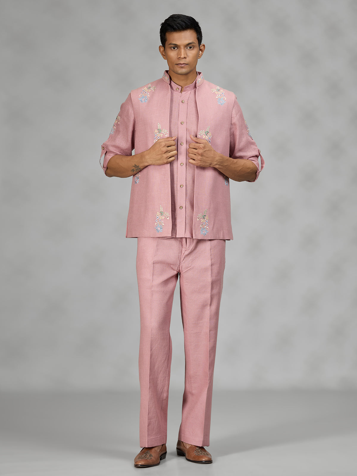 Onion pink floral mens waistcoat set