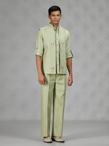 Pista green floral mens waistcoat set