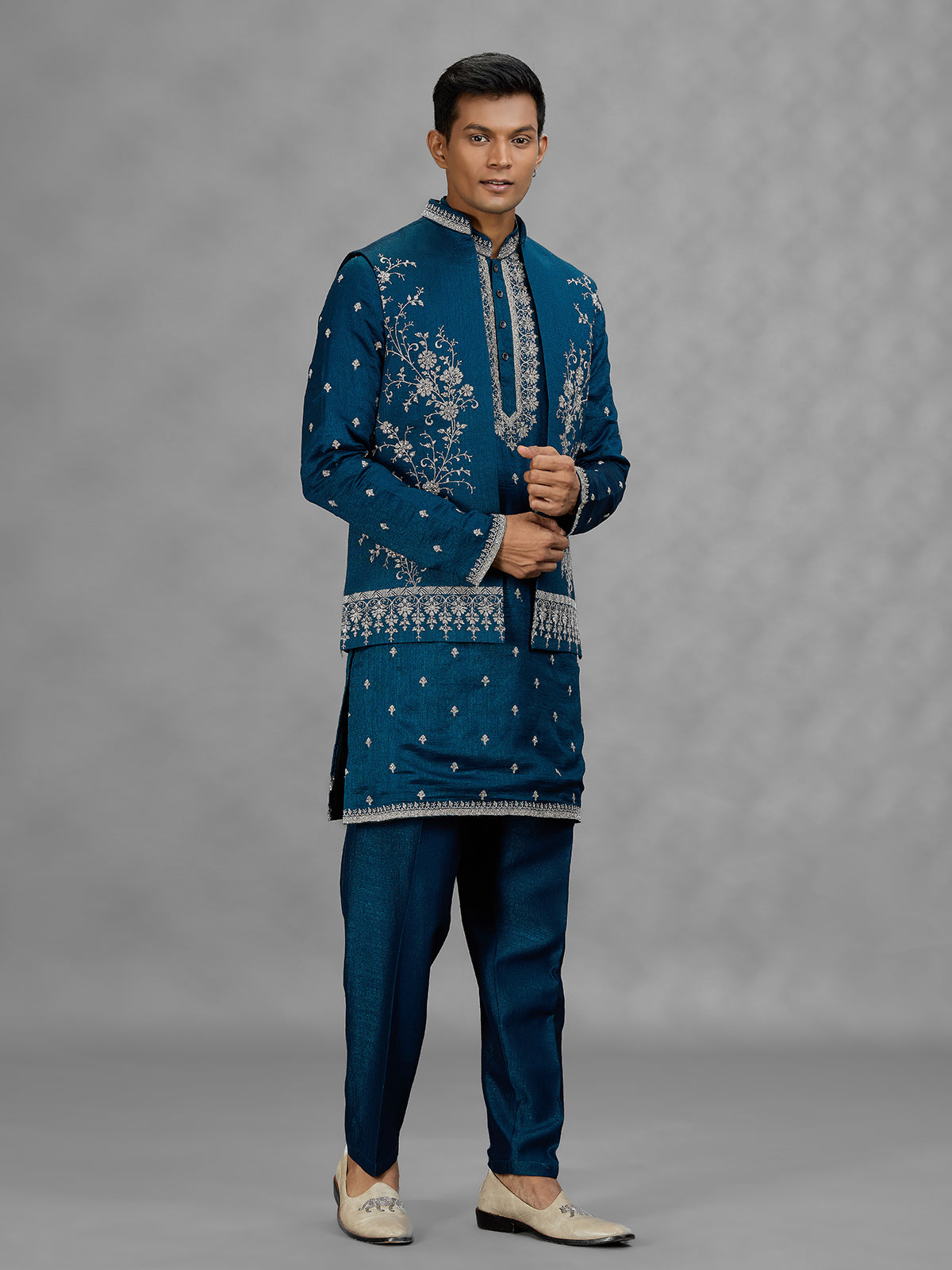 Teal blue heritage mens waistcoat set