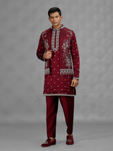 Maroon floral mens waistcoat set