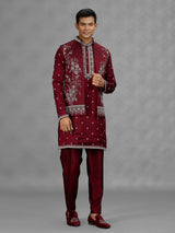 Maroon floral mens waistcoat set