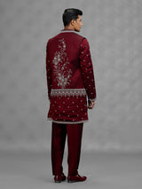 Maroon floral mens waistcoat set