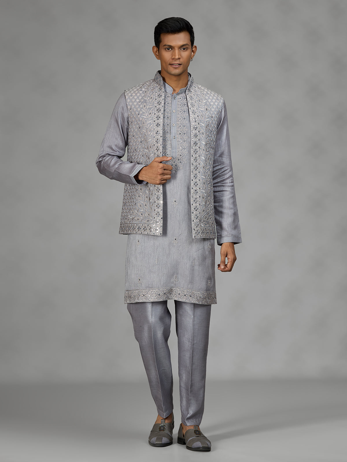 Grey paisley mens waistcoat set